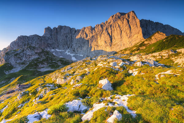 Presolana at sunrise, Orobie alps in Bergamo province, Lombardy, Italy,