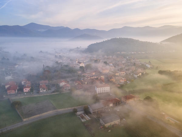 Village of Camignone in Franciacorta aerial view, Brescia province, Lombardy, Italy, Europe.