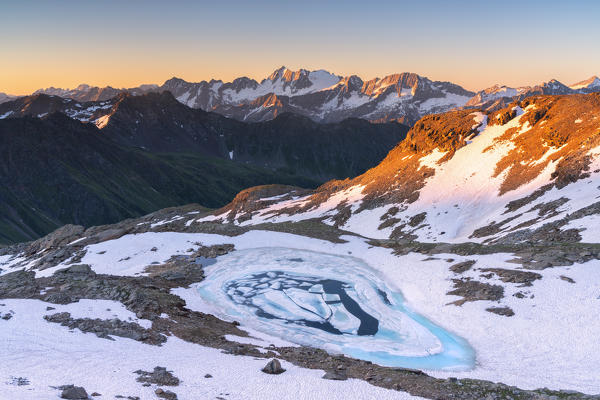 Caione lake at dawn, Stelvio national park, Brescia province, Lombardy, Italy, Europe.