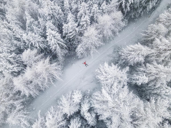 Winter season aerial view in Brescia prealpi, Brescia province, Lombardy district, Italy, Europe.