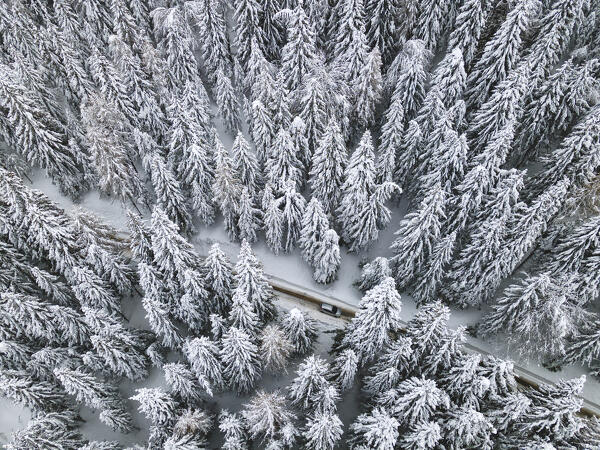 Driving in Winter road, Brescia prealpi in Lombardy, Brescia province, Italy, Europe.