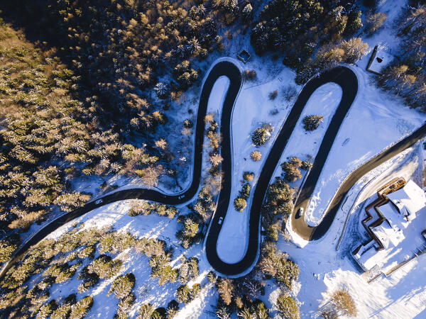 Aerial view from Presolanapass road in Bergamo province, Lombardy, Italy, Europe.