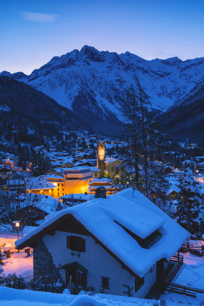 Blue Hour in Ponte di Legno, Brescia province in Lombardy district, Italy, Europe.