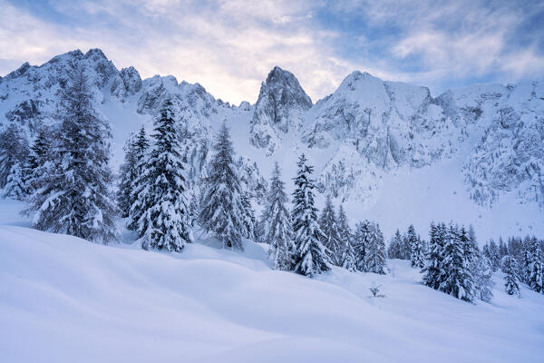 Sunrise in Schilpario, Seriana valley in Bergamo province, Lombardy district, Italy, Europe.