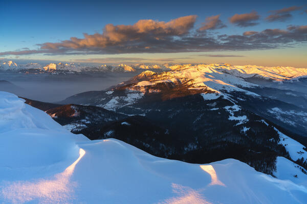 Sunset in Mount Guglielmo, Brescia prealpi in Brescia province, Lombardy district, Italy, Europe.