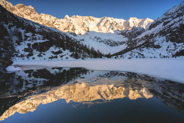 Alpine lakes at thaw in winter season, Brescia province in Lombardy district, Italy, Europe.