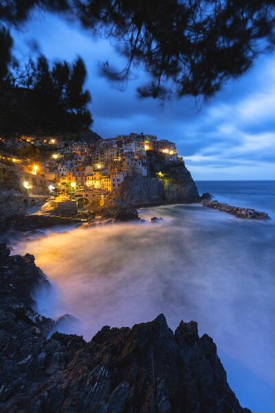 Sunrise in Manarola, Cinque terre natural park in Liguria, Italy, Europe.