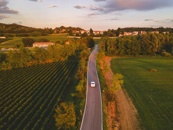 Aerial view from Franciacorta in Autumn season, Lombardy district, Italy, Europe.