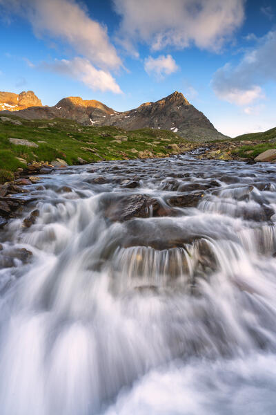 Sunset in Gaviapass in summer season, Brescia province in Lombardy district, Italy.