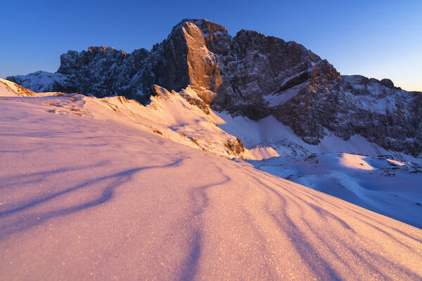 Mount Presolana, Orobie alps at sunset in Bergamo province, Lombardy district, Italy.