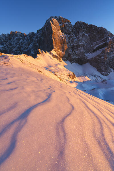 Mount Presolana, Orobie alps at sunset in Bergamo province, Lombardy district, Italy.