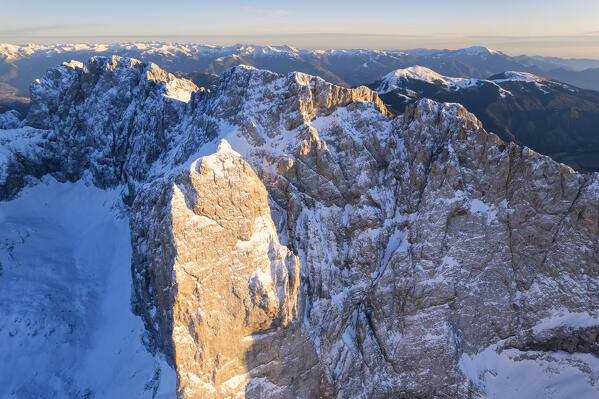 Mount Presolana aerial view at sunset in Bergamo province, Lombardy district, Italy.