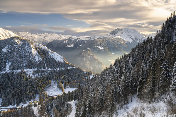 Sunrise in Orobie alps in winter season, Bergamo province in Lombardy district, Italy.