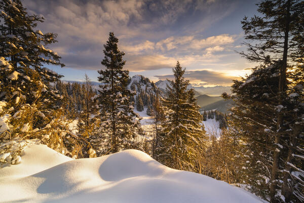 Sunrise in Orobie alps in winter season, Bergamo province in Lombardy district, Italy.