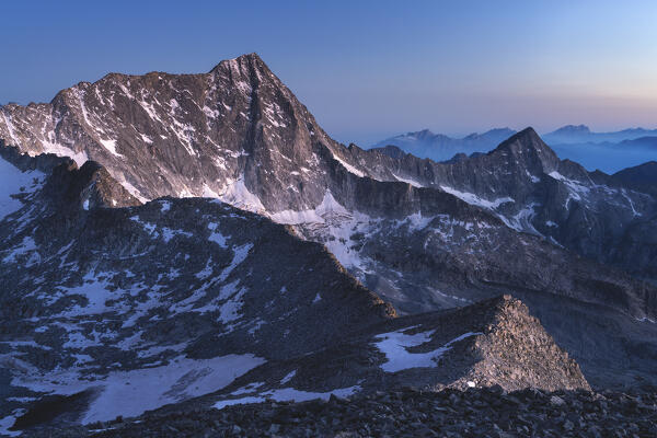 landscape of Adamello park from Venerocolo peak in Vallecamonica, Brescia province in Lombardy district, Italy.