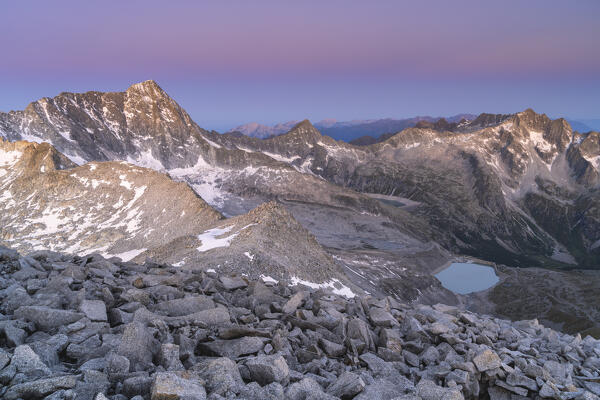 landscape of Adamello park from Venerocolo peak in Vallecamonica, Brescia province in Lombardy district, Italy.