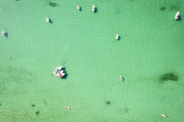 Iseo lake aerial view in summer days, Brescia province in Lombardy district, Italy, Europe.