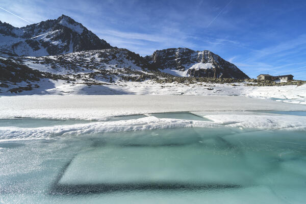 Thaw in Adamello park, Rotondo lake in Vallecamonica, Brescia province in Lombardy district, Italy.