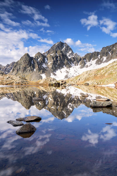 Pietrarossa lake in Canè valley, Brescia province in Stelvio national park, Lombardy, Italy.