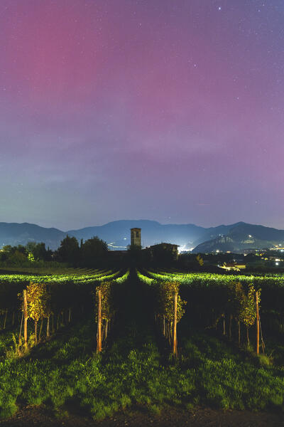 Northern Lights in Franciacorta on an Autumn evening, Brescia province in Lombardy district, Italy, Europe.