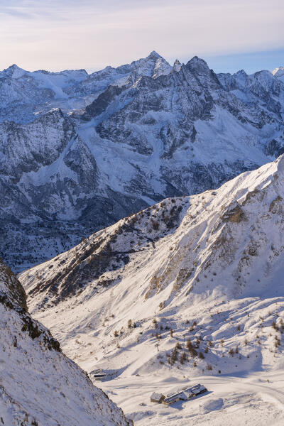 Landscape from italian alps, mountains near tonalepass in Brescia province, Lombardy, Italy, Europe.