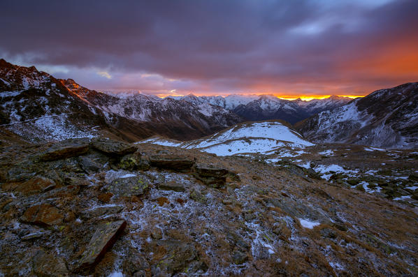 Sunset in Stelvio national park, province of Brescia, Italy