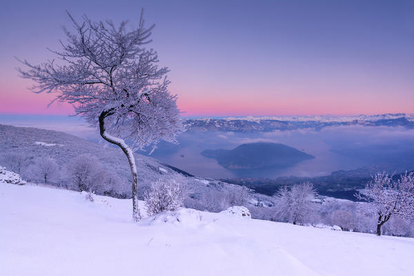 Montisola and Iseo lake, view from Colmi of Sulzano, province of Brescia, Italy