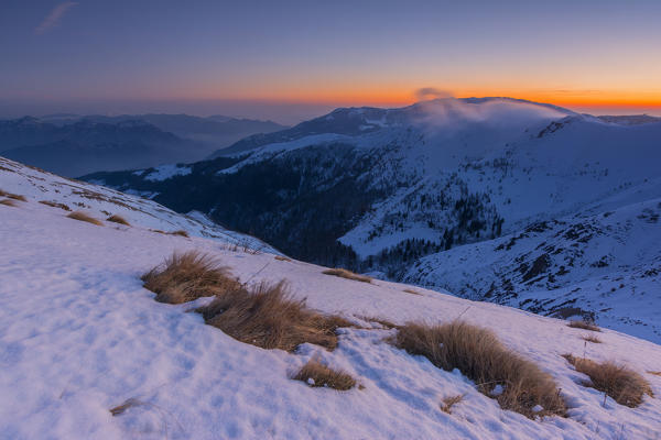 Europe, Italy, sunset in the mountains, province of brescia.