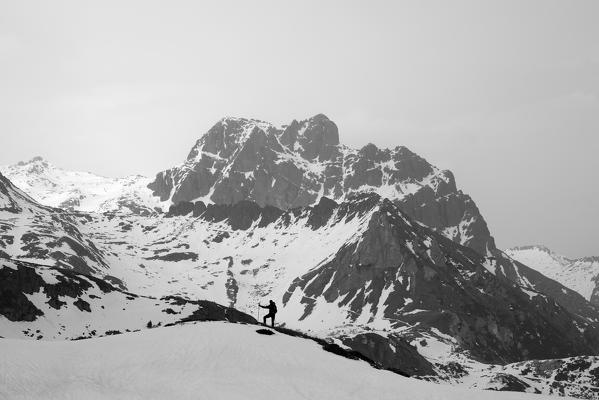 Hiker in Adamello Park,province of Brescia, Italy.