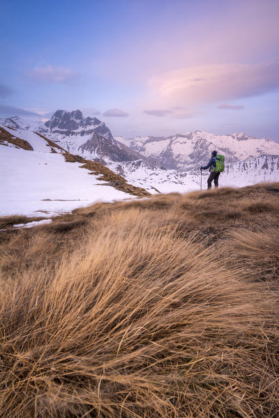 Hiker in Adamello Park,province of Brescia, Italy.