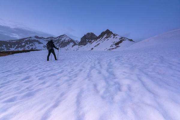 Hiker in Adamello Park,province of Brescia, Italy.