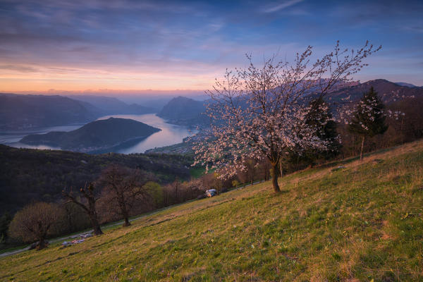 Iseo lake at Sunset,province of Brescia, Italy.