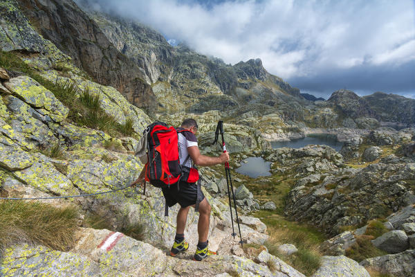 Trekking in the Alps Orobie, Valgoglio, province of Bergamo, Italy.