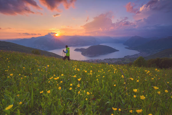 Europe, Italy, Iseo lake view from Colmi of Sulzano, province of Brescia.