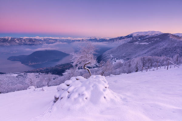 Europe, Italy, Montisola views from the Colmi of sulzano, province of Brescia.