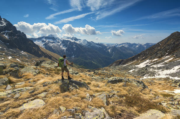 Europe, Italy, trekking in Adamello park, province of Brescia.