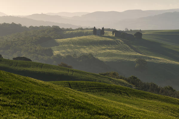 Europe, Italy, Orcia Valley at dawn, province of Siena, Tuscany.