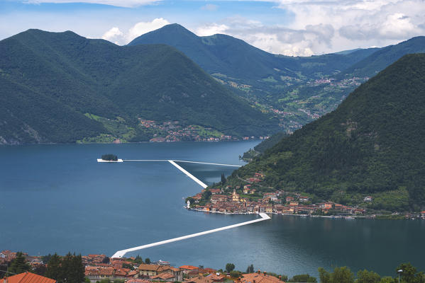 Europe, Italy, The Floating Piers in Iseo lake, province of Brescia.