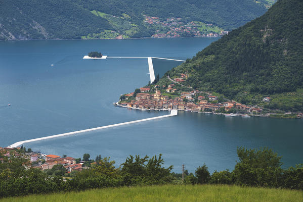 Europe, Italy, The Floating Piers in Iseo lake, province of Brescia.