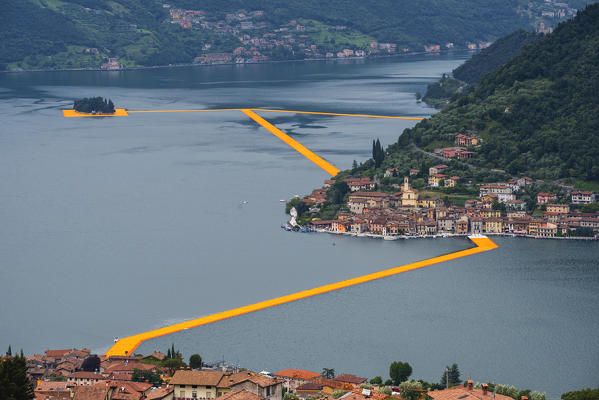 Europe, Italy, The Floating Piers in Iseo lake, province of Brescia.