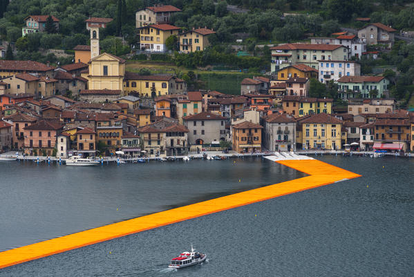 Europe, Italy, The Floating Piers in Iseo lake, province of Brescia.