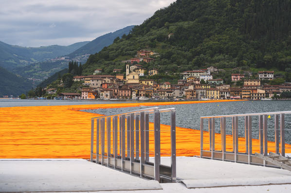 Europe, Italy, The Floating Piers in Iseo lake, province of Brescia.