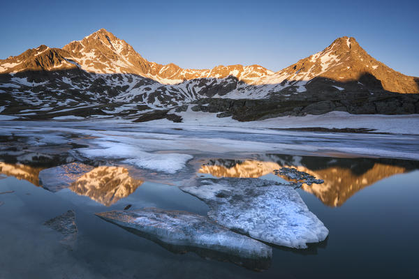 Sunset at Gavia Pass, Brescia province, Valtellina valley, Lombardy, Italy.