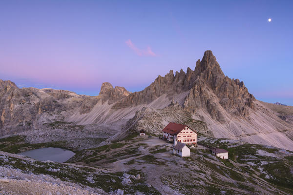 From refuge Locatelli a twilight over Mount Paterno, Dolomites, South Tyrol, Bolzano province, Trentino Alto Adige, Italy. 