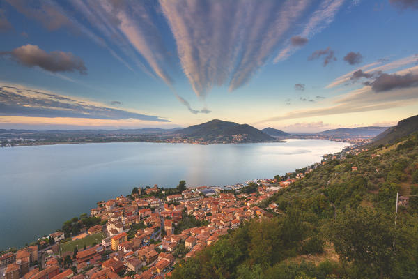 Iseo lake at dawn, Bergamo province, Lombardy, Italy.