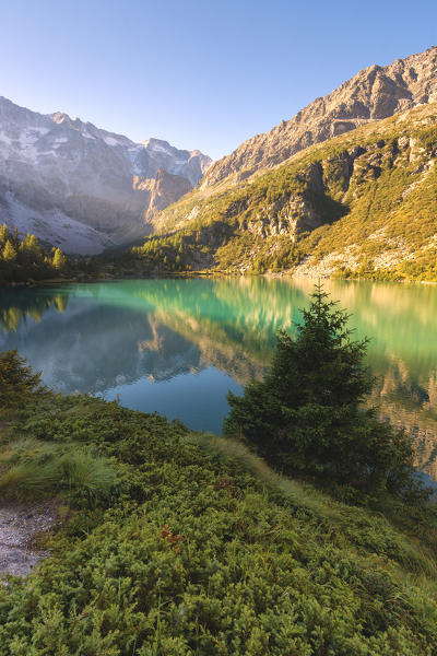 Aviolo lake at dawn, Adamello park, Brescia province, Lombardy, Italy.