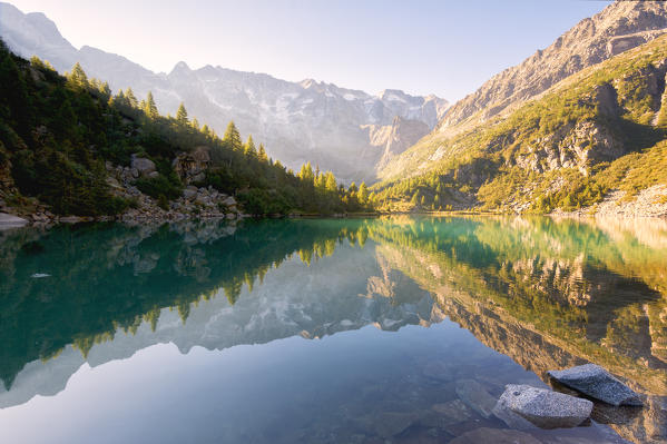 Aviolo lake at dawn, Adamello park, Brescia province, Lombardy, Italy.