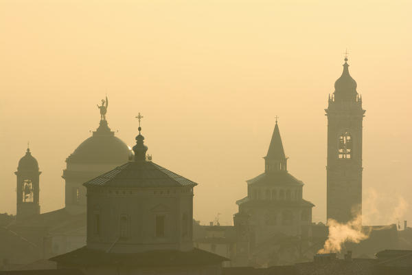 Bergamo monument at dawn, Bergamo province, Lombardy, Italy.