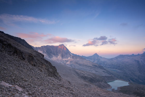 Mount Adamello at dawn, Brescia province, Lombardy, Italy.