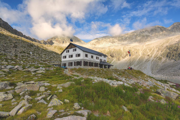 Garibaldi refuge in Adamello park, Brescia province, Lombardy district, Europe, Italy.